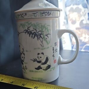 Ceramic Panda Tea Mug with Lid - White
